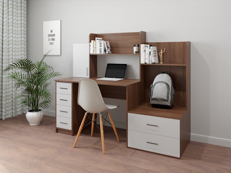 3D rendering of a worker. computer desk model